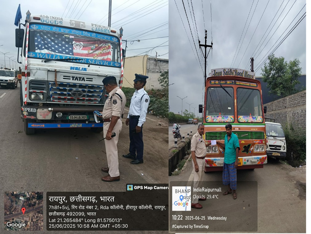 RAIPUR CRIME: Action taken against 40 heavy vehicles parked in no parking area on Raipur Ring Road, FIR registered against 3 drivers under section 285 of BNS