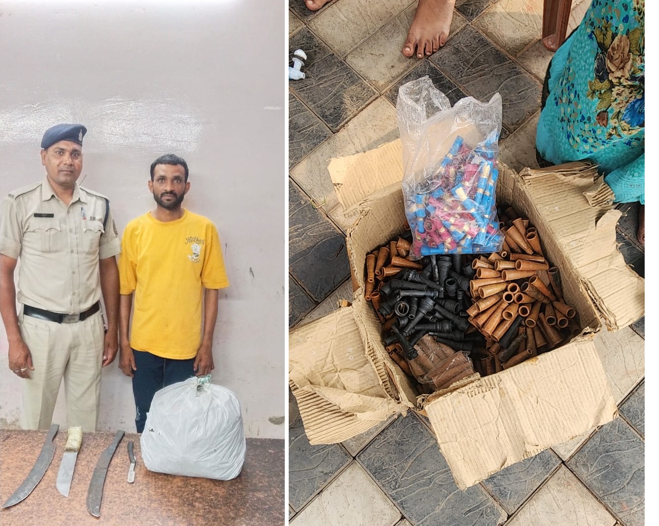 RAIPUR CRIME: Ganja seller arrested in Raipur under the guise of a paan stall, 2 kg ganja, 3 knives and a sword recovered