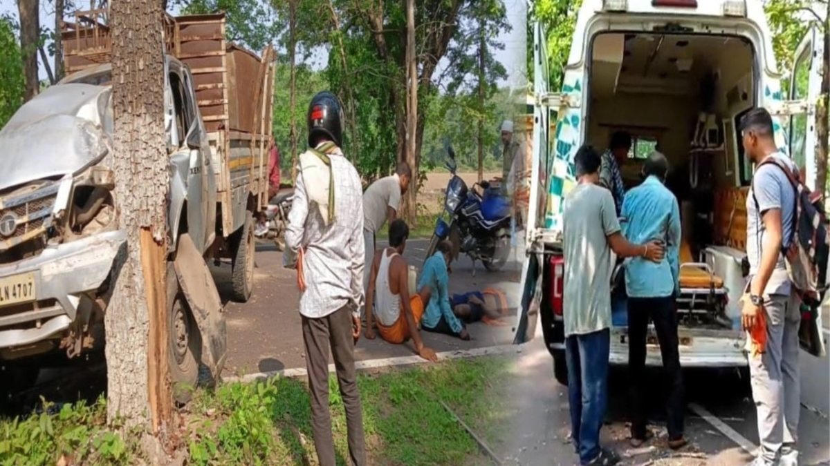 CG Accident News: Horrible road accident: Workers' pickup collided with a tree, 1 died on the spot, 3 injured